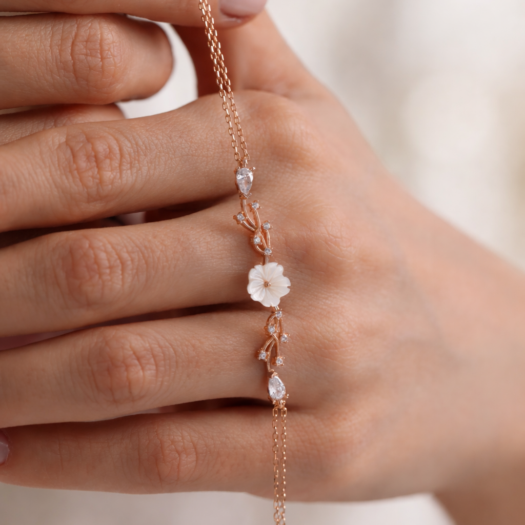 925 Ayar Gümüş Menekşe Çiçeği Bileklik