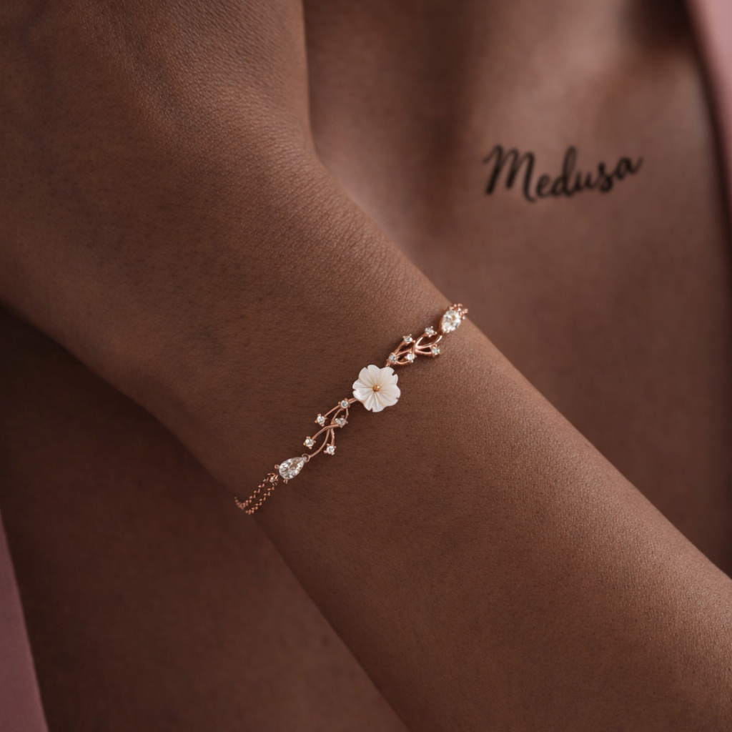 925 Ayar Gümüş Menekşe Çiçeği Bileklik