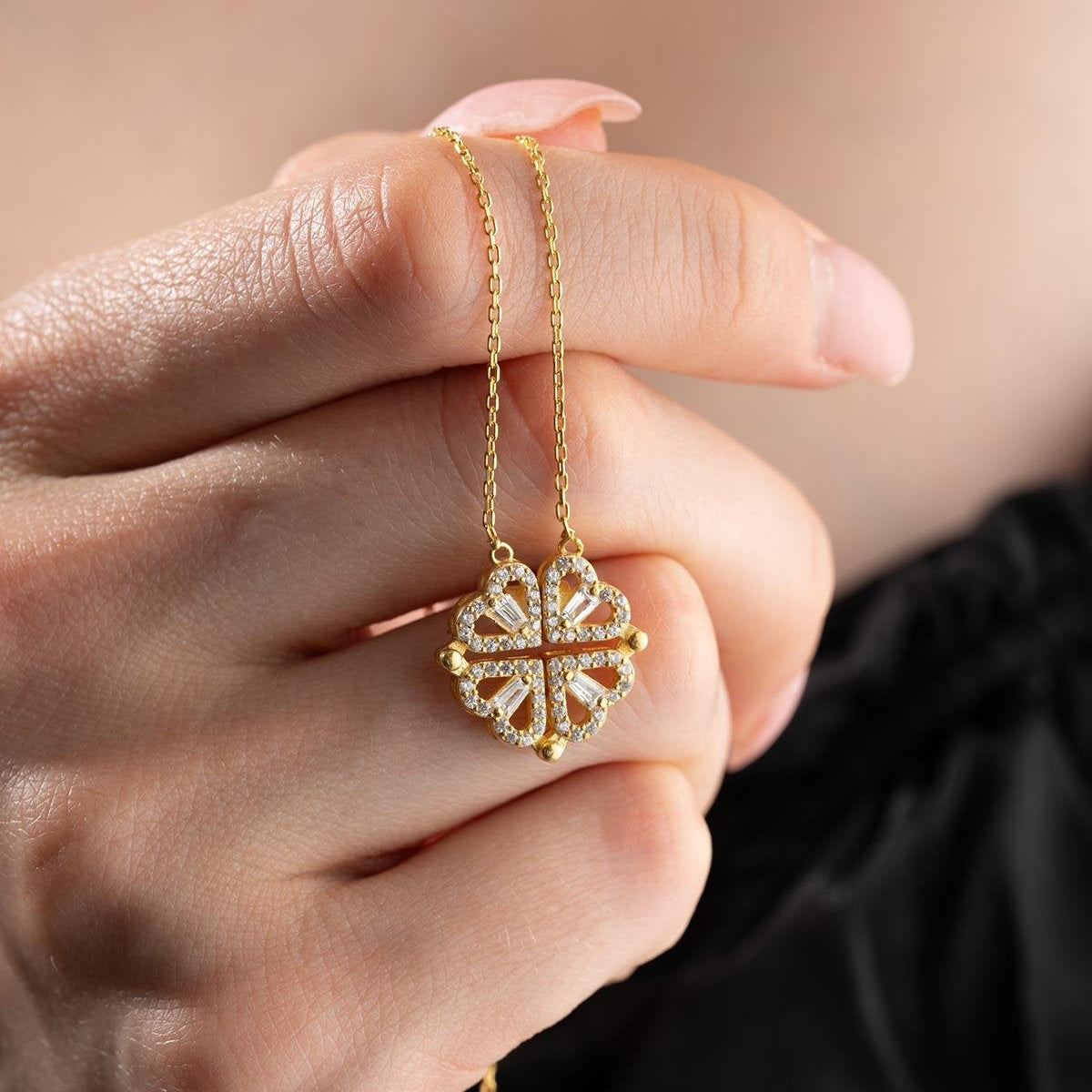 925 Ayar Gümüş Açılır Yonca & Kalp Kolye