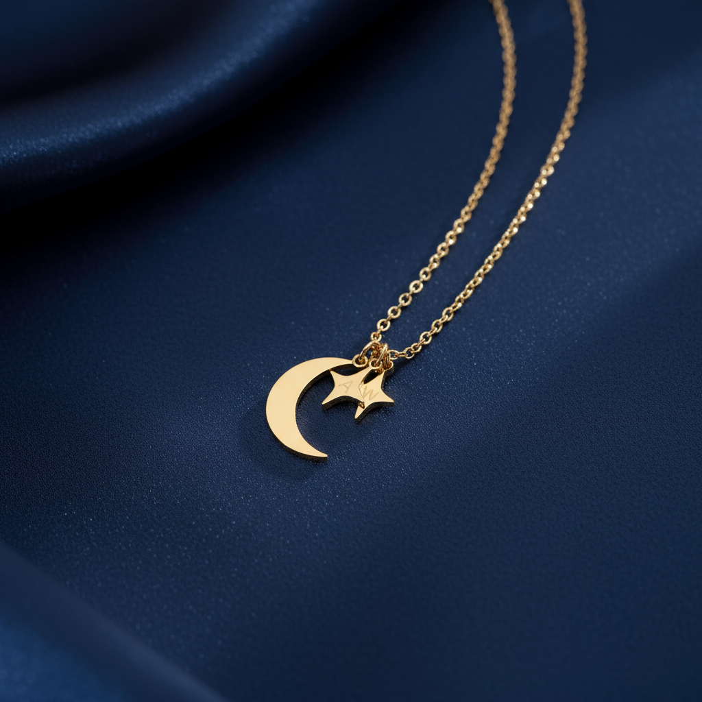 925 Ayar Gümüş Kişiye Özel Çift Harfli Ay Işığı Kolye