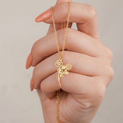 925 Ayar Gümüş Kişiye Özel Baş Harfi Çiçek Buketi Kolye