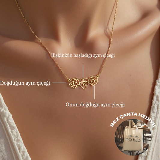 925 Ayar Gümüş Kişiye Özel Doğum Ayı Çiçek Buketi Kolye & Bileklik