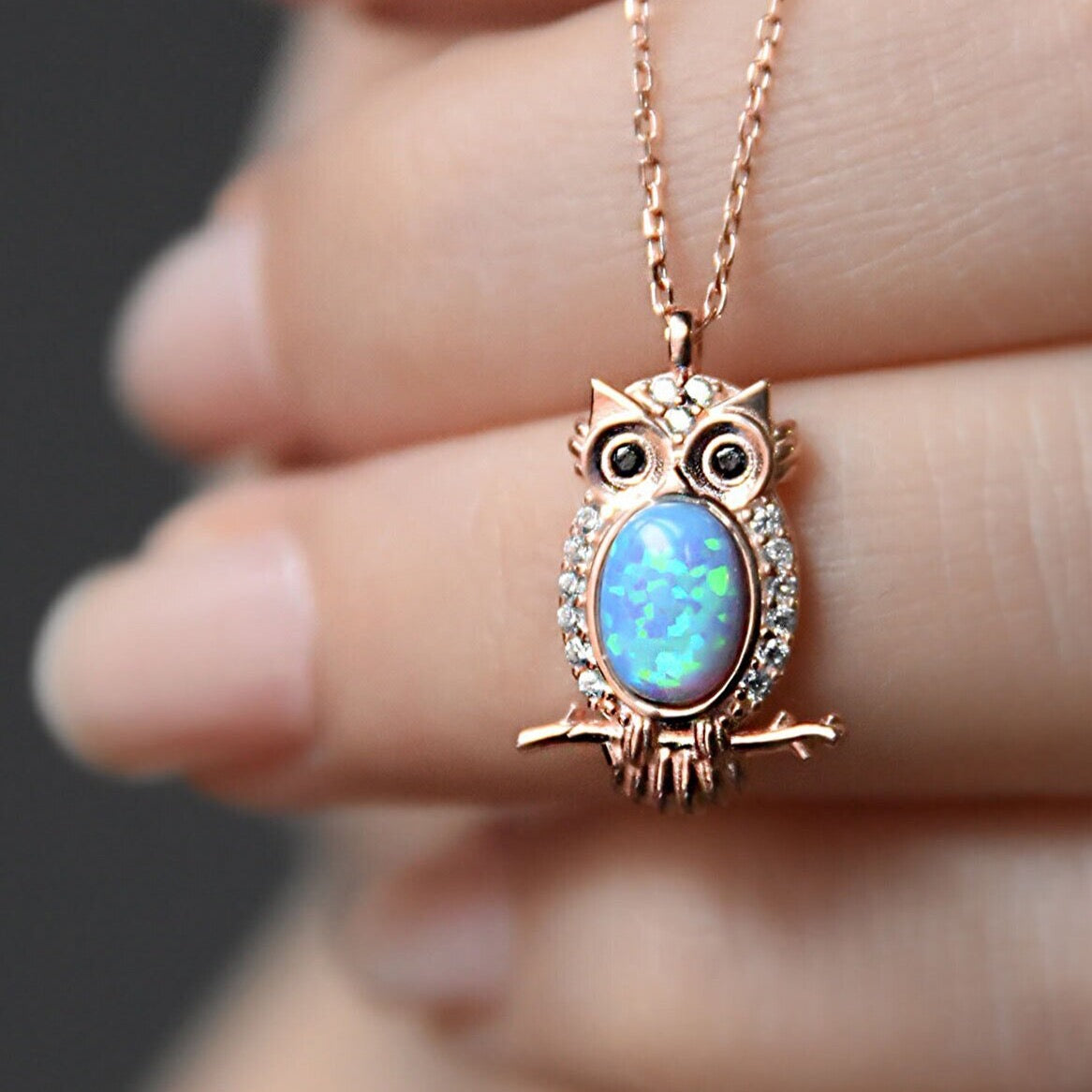 925 Ayar Gümüş Opal Taşlı Owl | Baykuş Kolye
