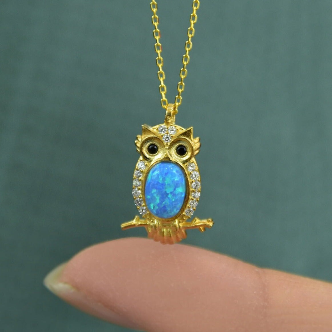 925 Ayar Gümüş Opal Taşlı Owl | Baykuş Kolye