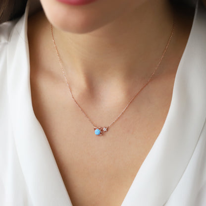 925 Ayar Gümüş Opal Taşlı Satürn Kolye